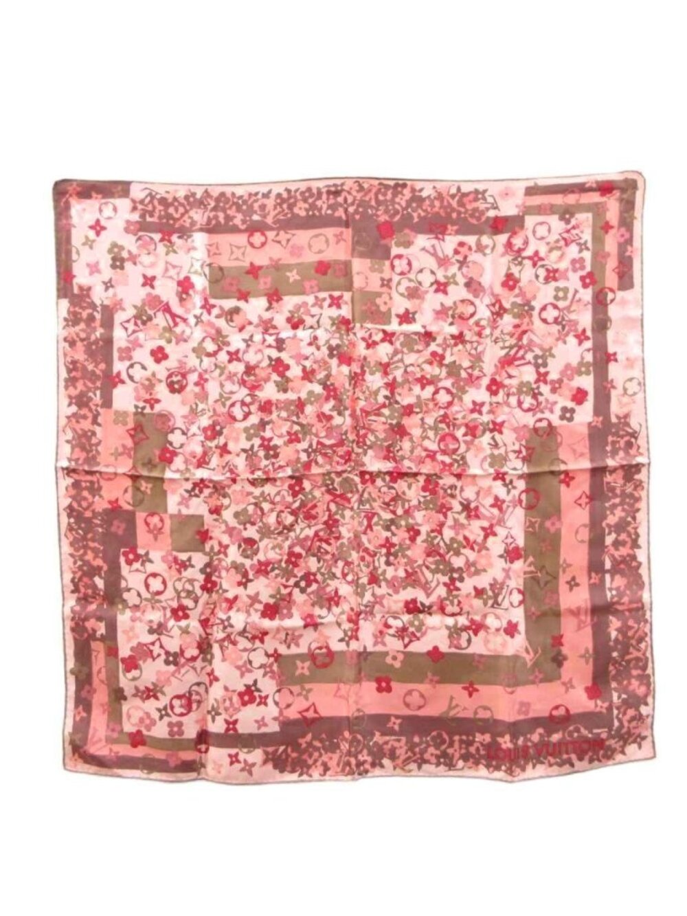 Louis Vuitton Monogram Print Carre Silk Scarf Pink